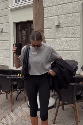 The Framed Shoulder Tee Grey Melange