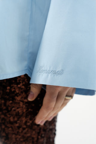 Side Button-Up Shirt Icy Blue