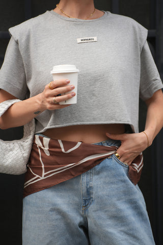 The Framed Shoulder Tee Grey Melange