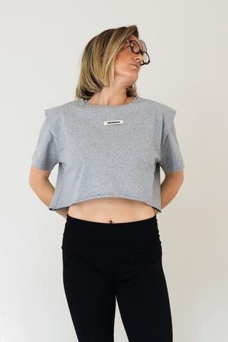 The Framed Shoulder Tee Grey Melange